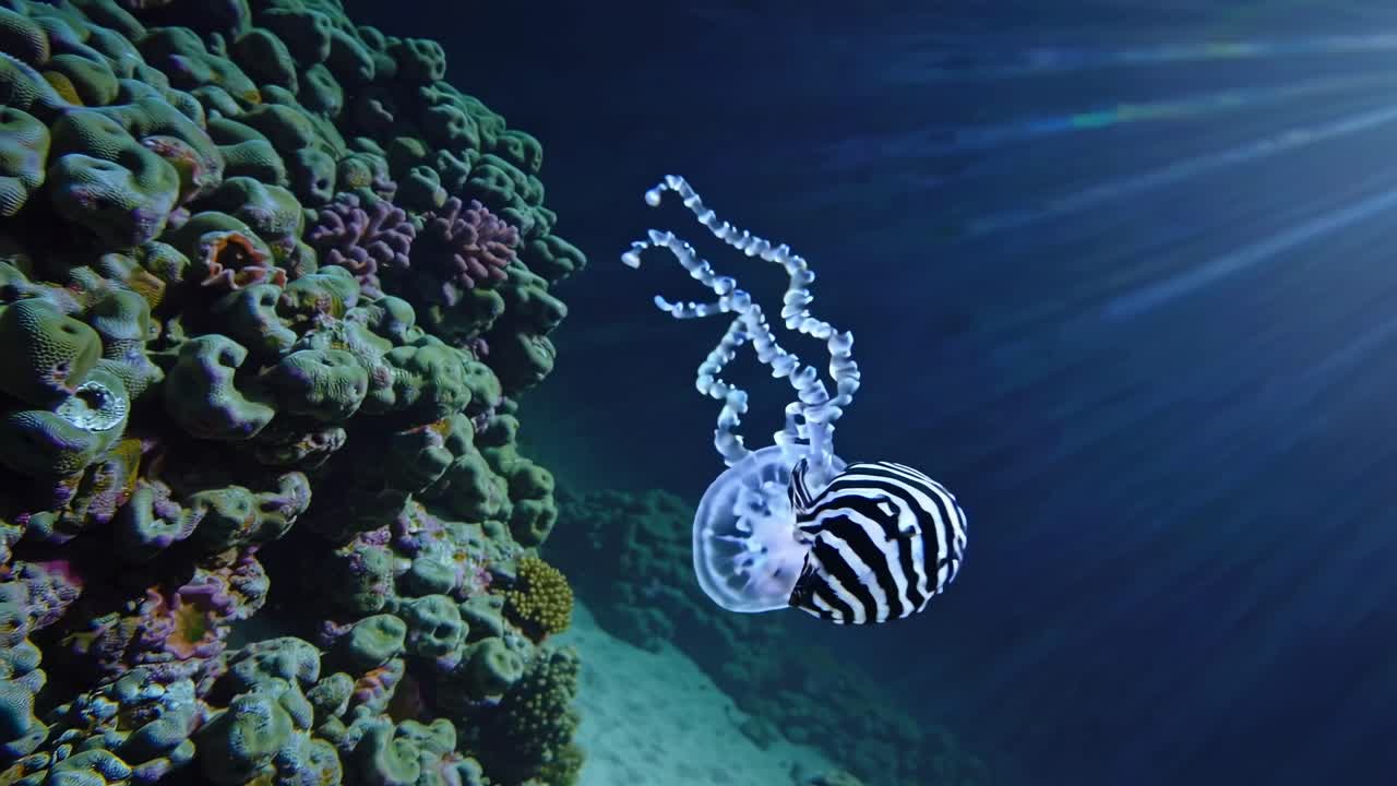Glowing Jellyfish and Fish Underwater