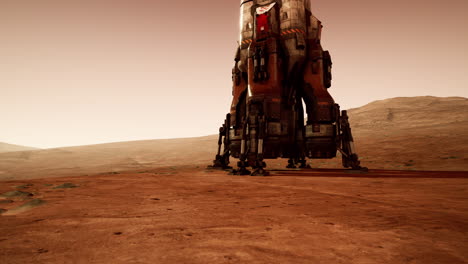 una nave espacial oxidada aterrizando en marte.