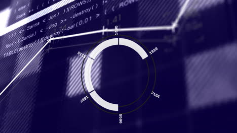 circular data visualization animation over computer code and graphs