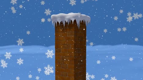 Animation-of-snow-falling-over-chimney-in-winter-landscape