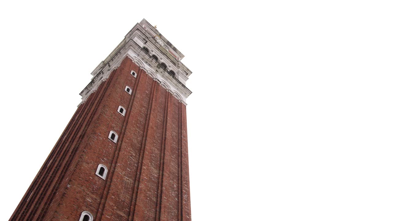 Saint Marks Campanile belltower venice italy slow push in looking up, grey sky day