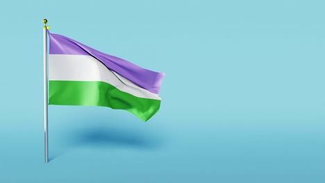 bandera del orgullo genderqueer ondeando contra un fondo azul, renderizado en 3d