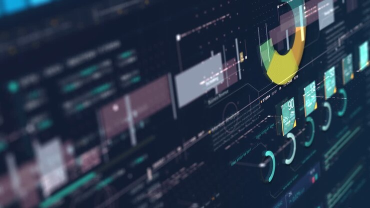 Business stock market, trading, info graphic with animated graphs, charts and data numbers insight analysis to be shown on monitor display screen for business meeting mock up theme