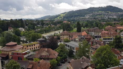 Marzili-Neighborhood-Overlook,-Bern-Switzerland-on-Cloudy-Day,-Panorama