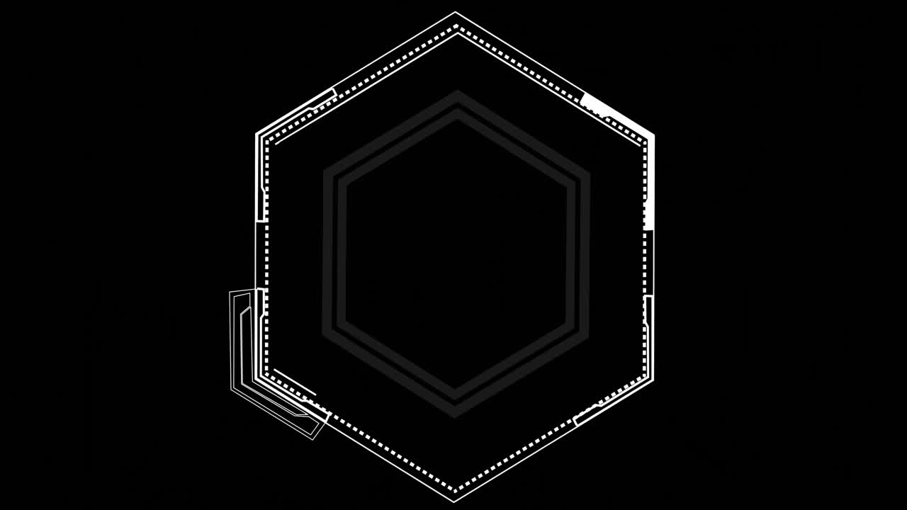 검은 바탕 위에 있는  ⁇ 색 육각형의 애니메이션
