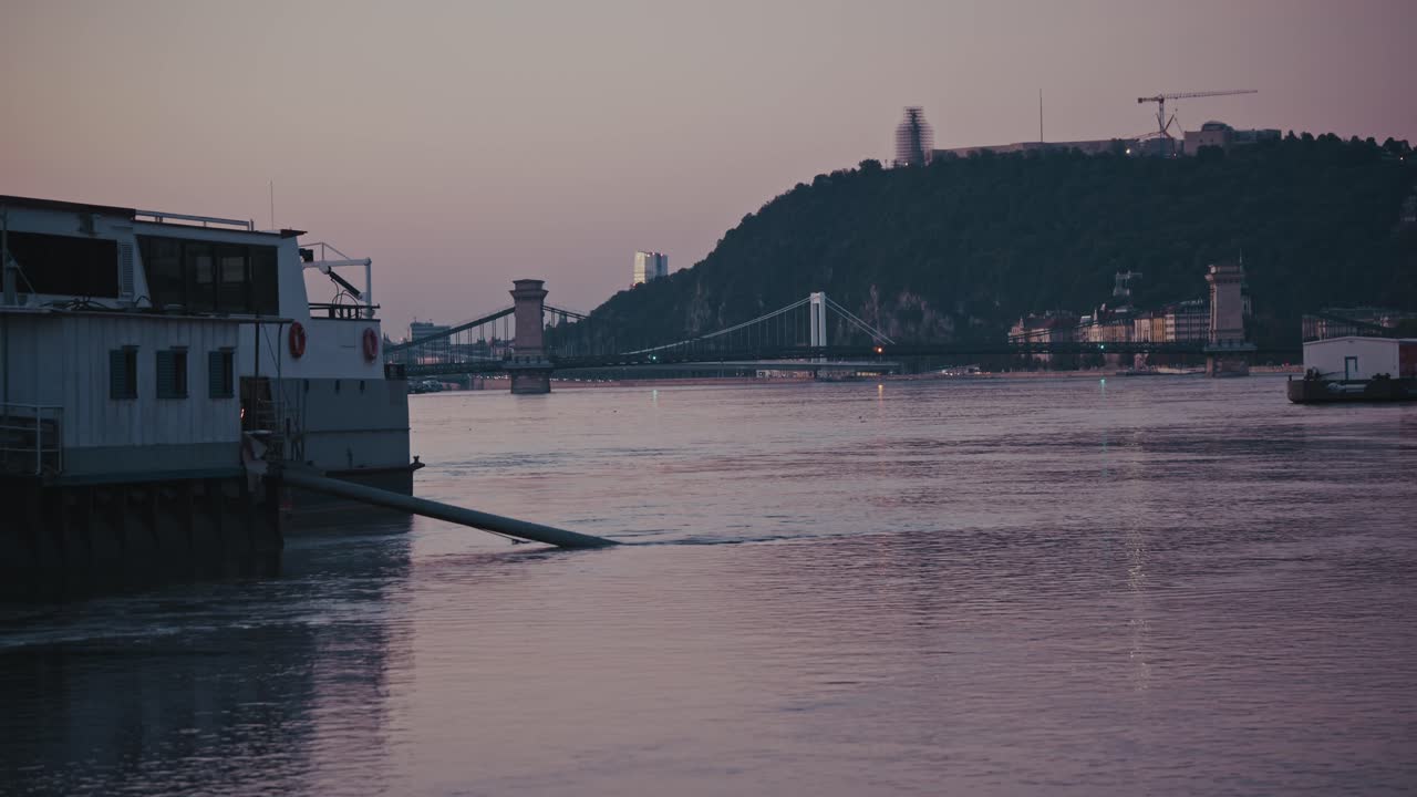 Budapest Sunset: Danube River, Chain Bridge, and Buda Castle