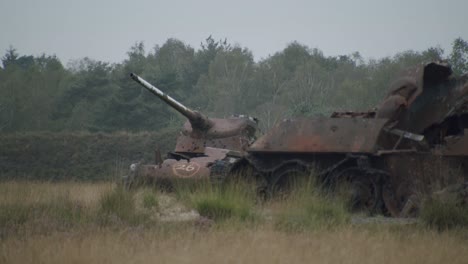 Some-old-WW2-tanks-in-the-british-military-training-area-Senne-in-Paderborn,-Germany