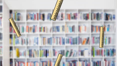 animación de escamas que caen sobre un estante lleno de libros contra la pared blanca
