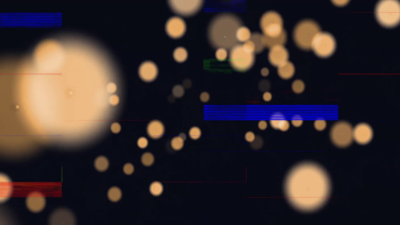 Glowing bokeh lights animation over dark background with colorful lines