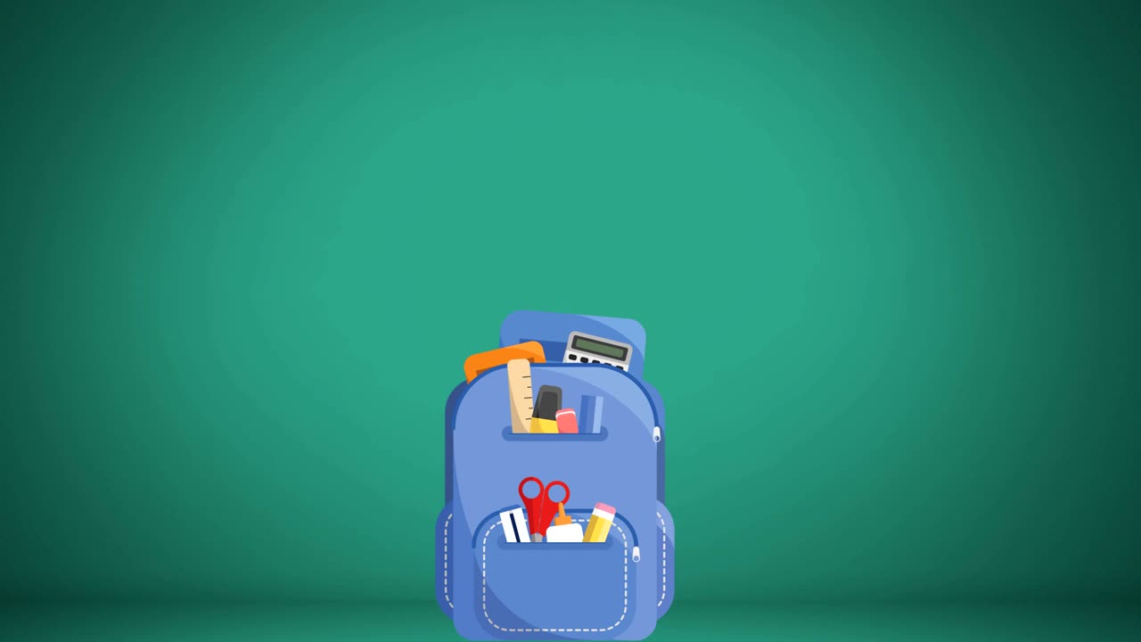 초록색 배경에 움직이는 학교 물건의 애니메이션