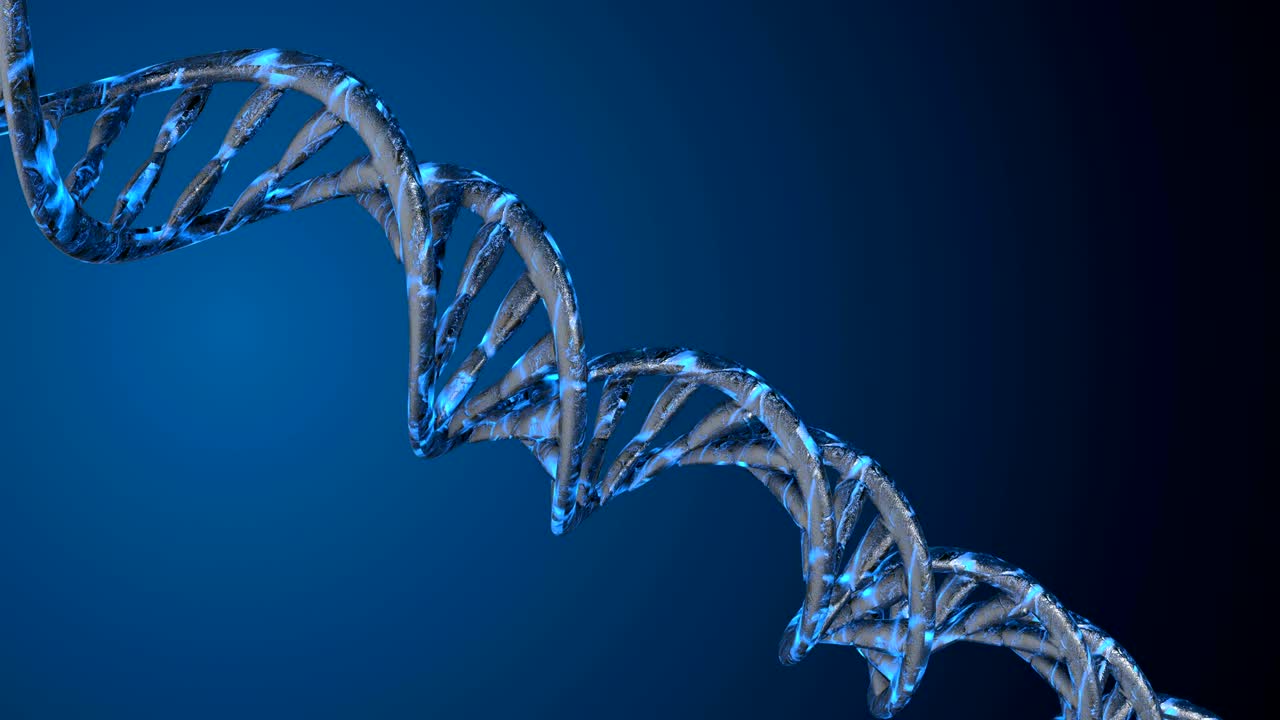 código de adn. abstracto 3d marco de alambre poligonal dna molécula hélice en espiral. animación en bucle.