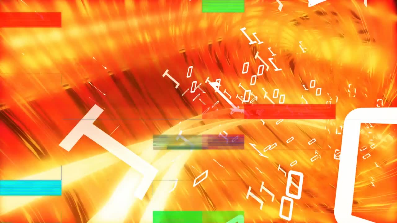 바이너리 코드로 둘러싸인 빛의 선과 혼동된 효과