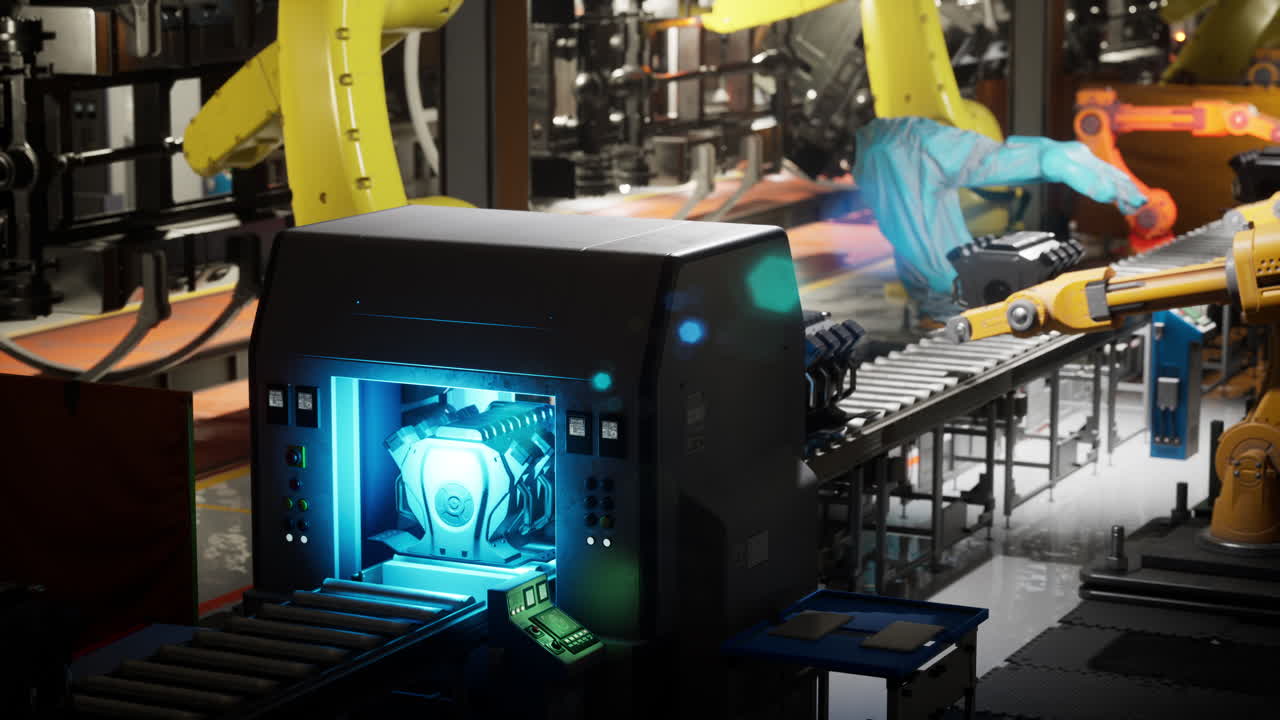 Advanced conveyor belt system operational in a modern factory at night