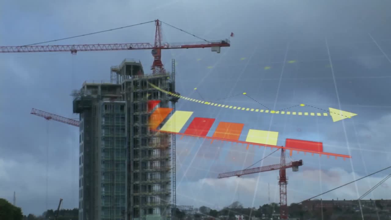 procesamiento de datos estadísticos y financieros en comparación con el sitio de construcción en segundo plano