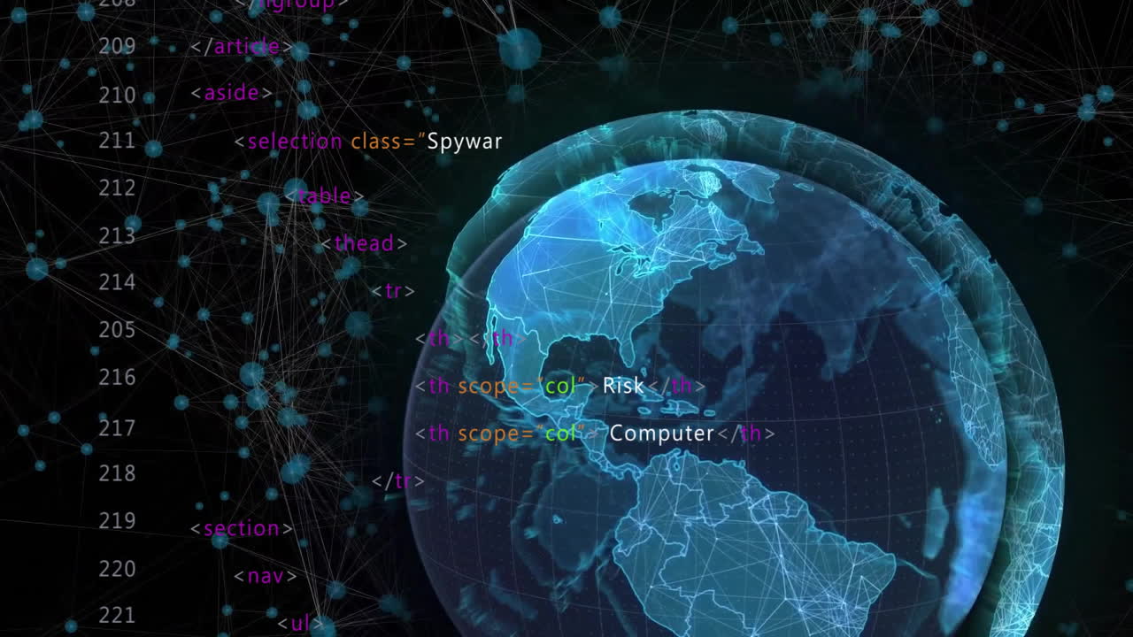 전 세계에 걸쳐 디지털 데이터 처리의 애니메이션