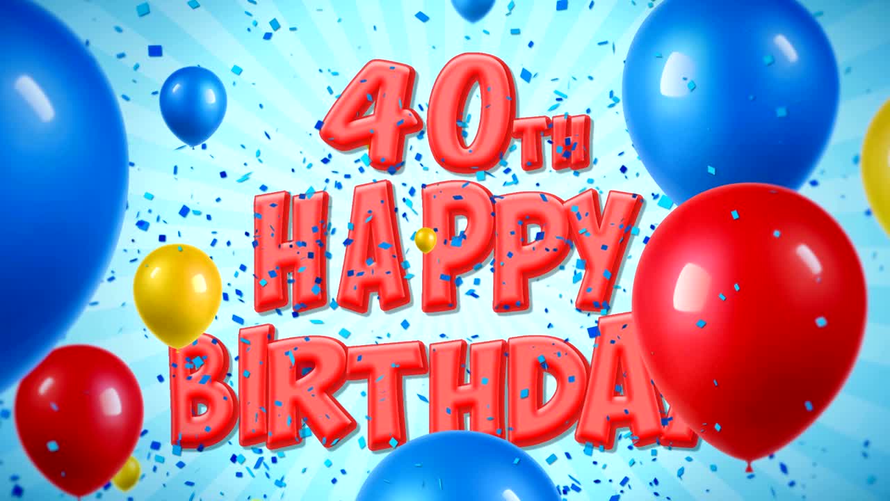 красный текст "счастливого дня рождения" появляется на конфетах, взрывах, падающих и блестящих частицах, красочных летающих воздушных шарах, беспрепятственной циклической анимации для пожеланий, приветствия, вечеринки, приглашения, открытки.