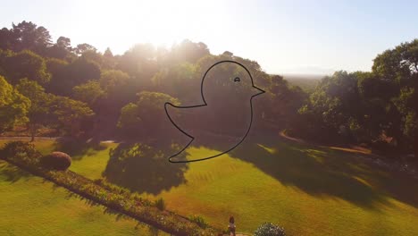 animación del icono de pájaro de neón sobre el paisaje