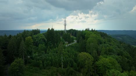 transmitter serving as a lookout tower for tourists. view over the forests in ústí nad orlicí, view from a drone. czech republic