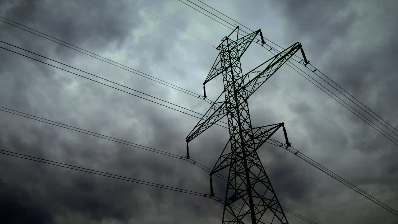 4k power grid failure dark stormy high voltage power lines