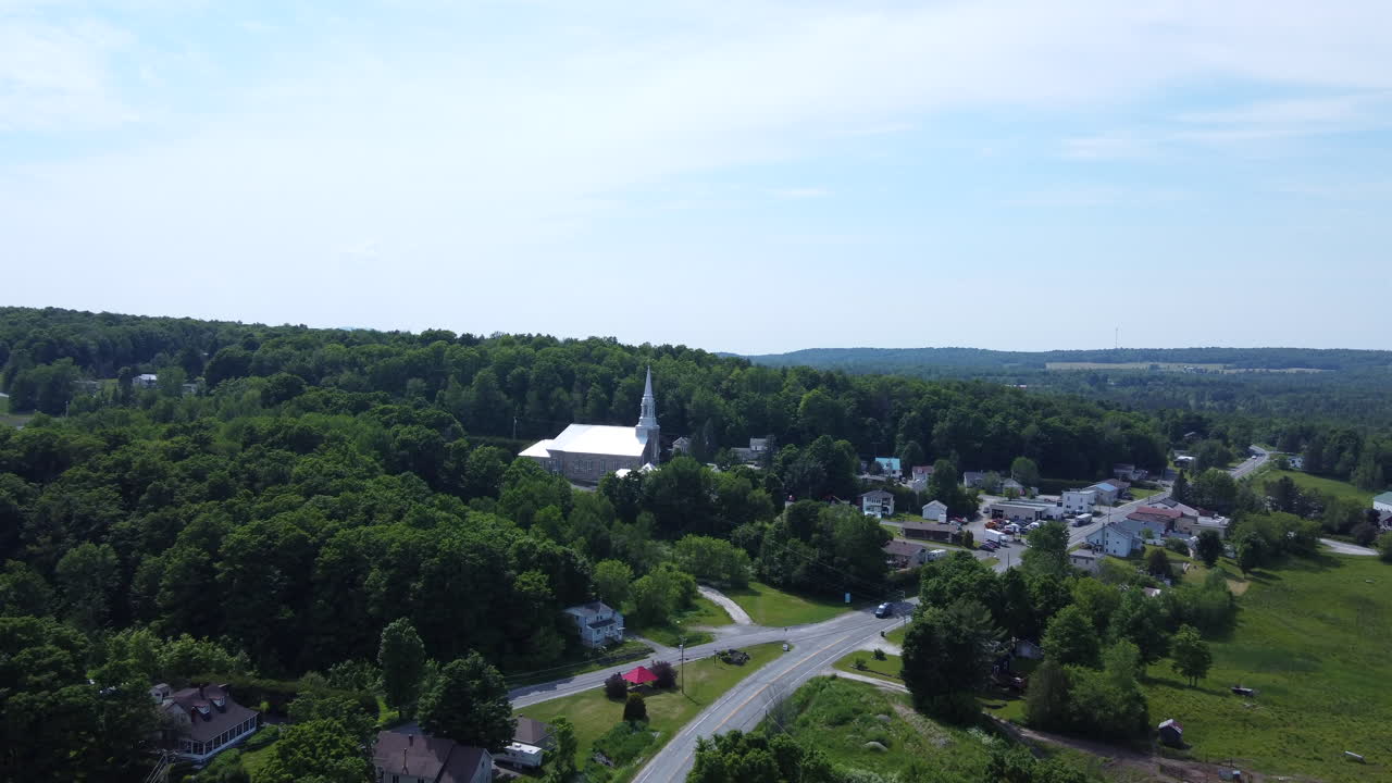 Aerial View of a Small Town with a Church
