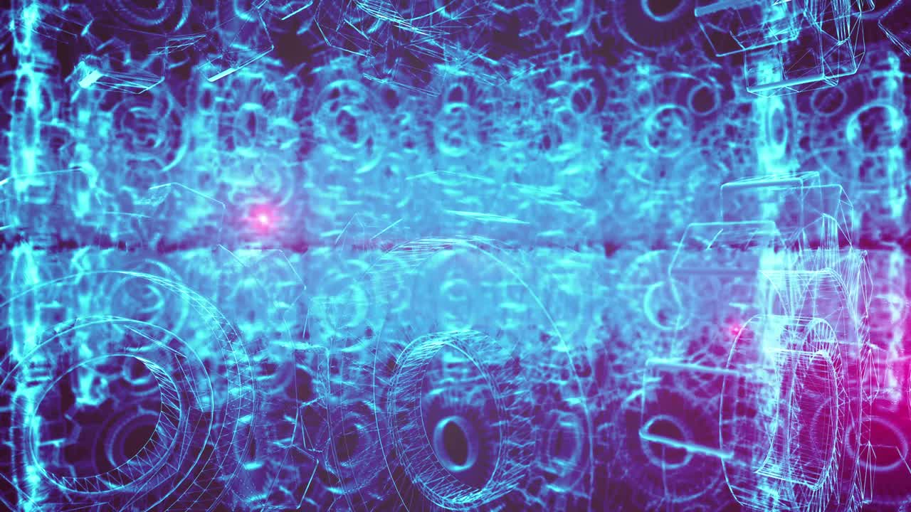 engranajes de marco de alambre azul en bucle de máquina