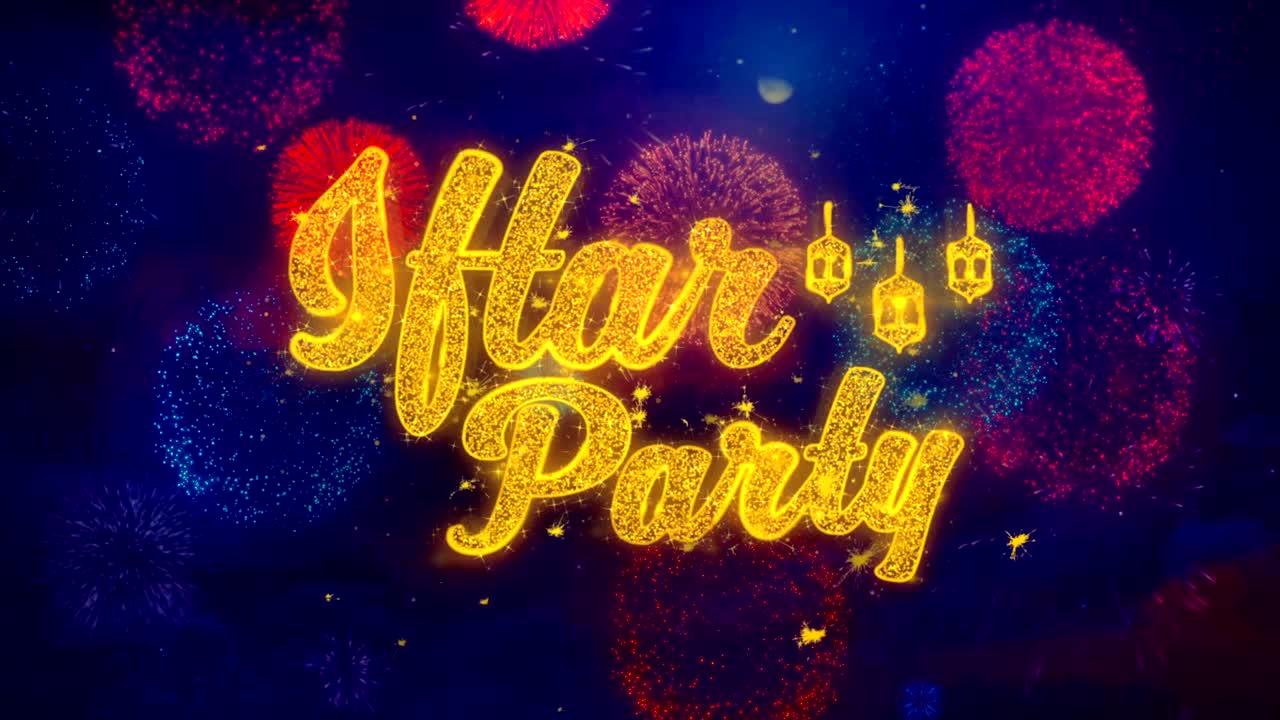 다채로운 불꽃놀이 폭발 입자에 대한 이프타르 파티 소원 텍스트.