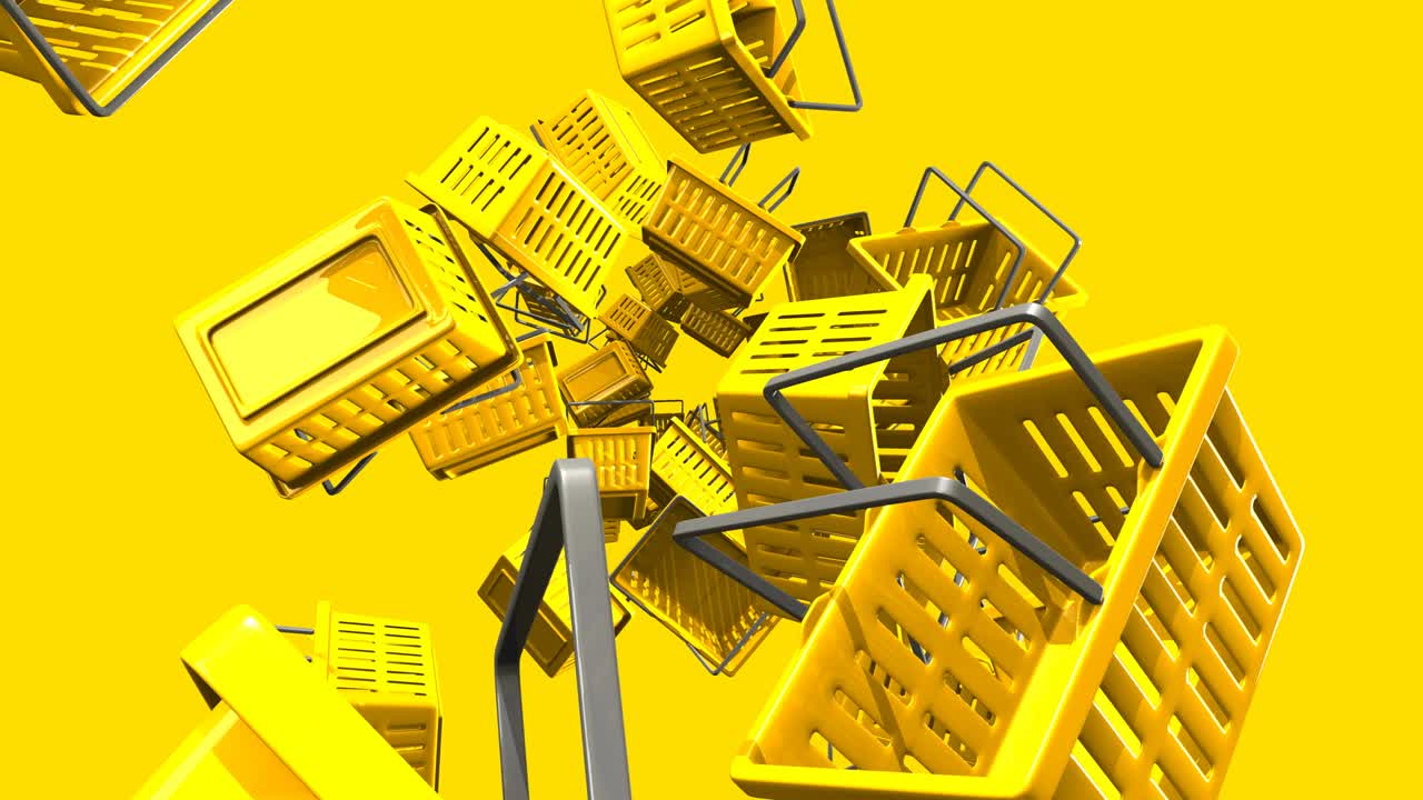 노란색 배경에 노란색 쇼핑 바구니