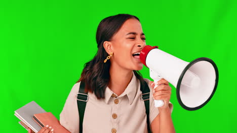 education, rally and megaphone with a woman