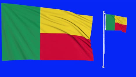 Greenscreen-Schwenkt-Benin-Flagge-Oder-Fahnenmast
