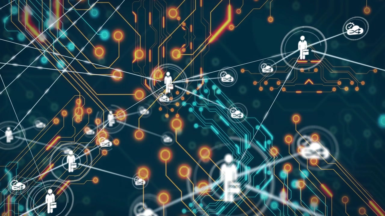 White user node appearing lines extending nodes popping links animating pulses showing network flow