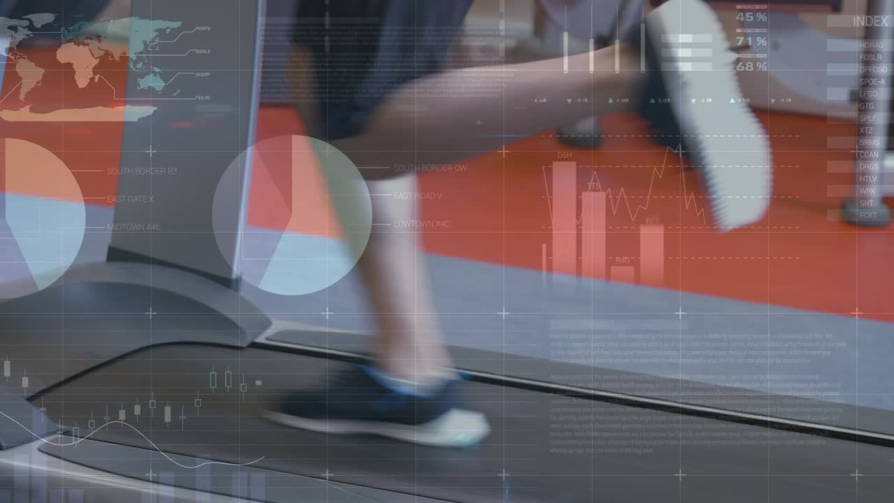 Animation of financial data processing over delivery man loading up car in warehouse