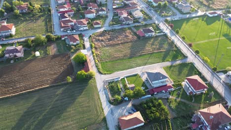 greek village houses in pentavriso village in greece: aerial 4k experience