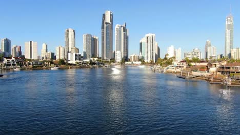 aerial view of surfers paradise gold coast australia.beautiful weather and vibrant water views over to tall skyscrapers.