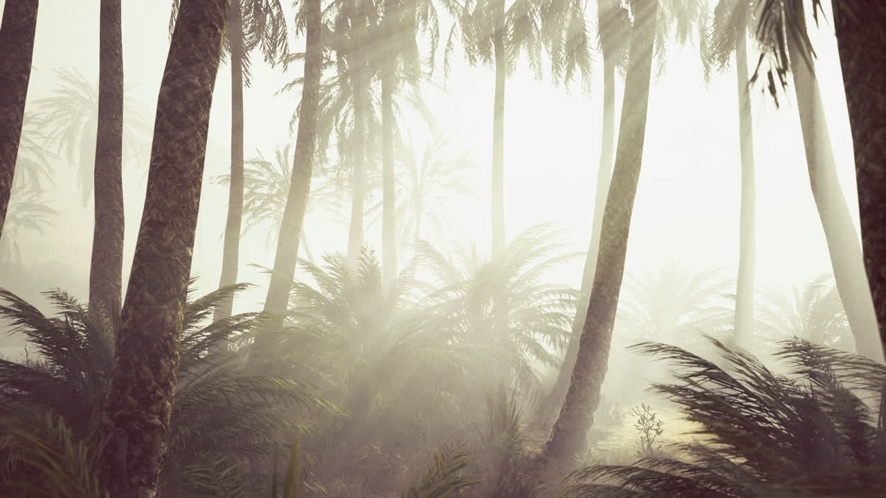 Lush tropical forest with misty atmosphere in early morning light