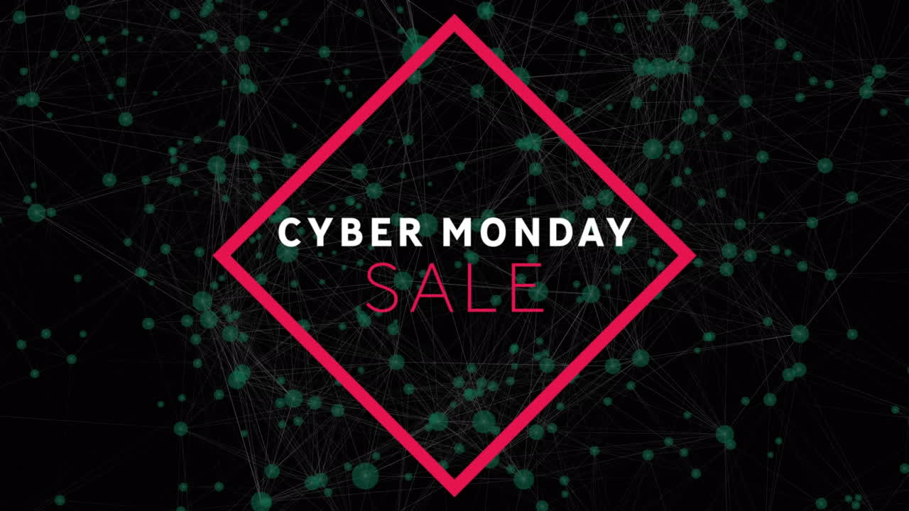 Animation of cyber monday sale text over networks of connections