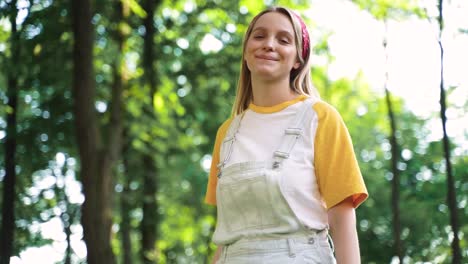 pretty cheerful girl turning around and laughing