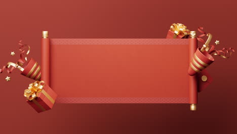 chinese ancient red reel banner and festive elements, 3d rendering.