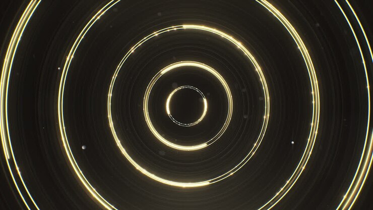 Loop golden neon lines running in a circle with shiny particles