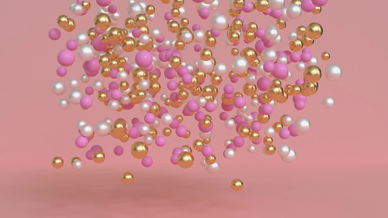은 금속 구 입자 분홍색 장면 3d 렌더링 모션