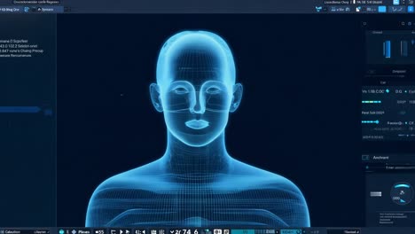 modelo 3d de una cabeza humana en un entorno virtual