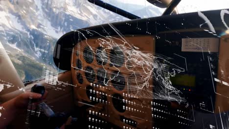 animación de la interfaz con procesamiento de datos frente a la vista de la cabina del avión