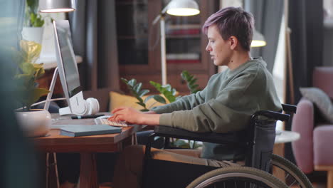 woman in wheelchair working at computer