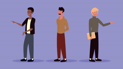 interracial young men standing characters animation