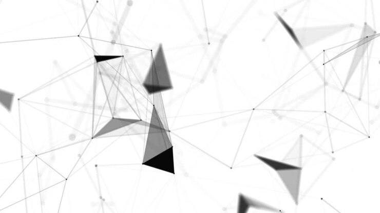 Plexus fantezi soyut teknoloji. Hareketli çizgiler, noktalar ve üçgenlerle soyut geometrik arka plan. Bilim. Tıp ve teknoloji. Döngü animasyonları