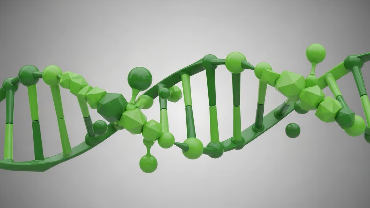 Una straordinaria rappresentazione visiva della struttura del DNA che evidenzia il design complesso e la variabilità delle molecole genetiche nei toni del verde
