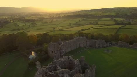 sunrise-or-sunset-flyover-of-castle-ruins