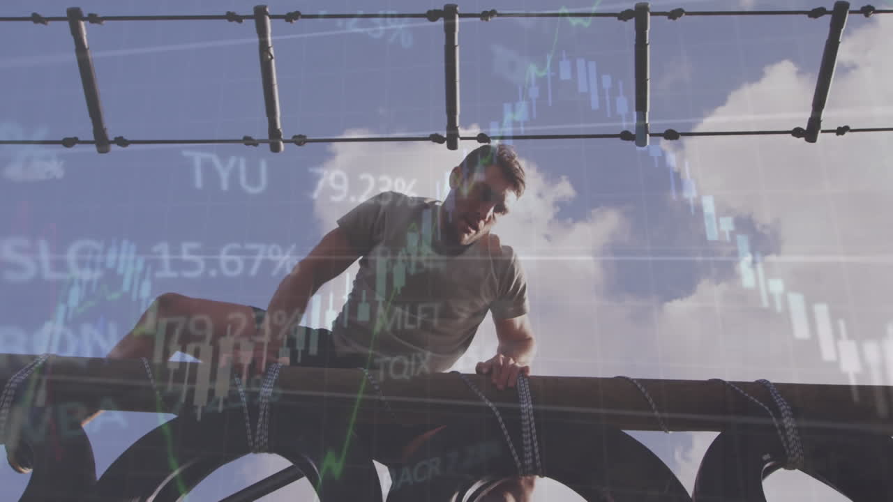 카우카시안 남성의 금융 데이터 처리의 애니메이션 연습