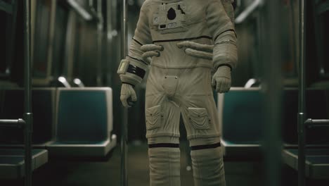 Astronaut-Im-Inneren-Des-Alten,-Nicht-Modernisierten-U-Bahnwagens-In-Den-USA