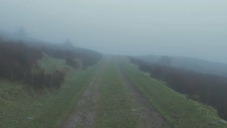 Carretera-Rural-Irlandesa-Paisaje-Exuberante-Niebla-Espesa