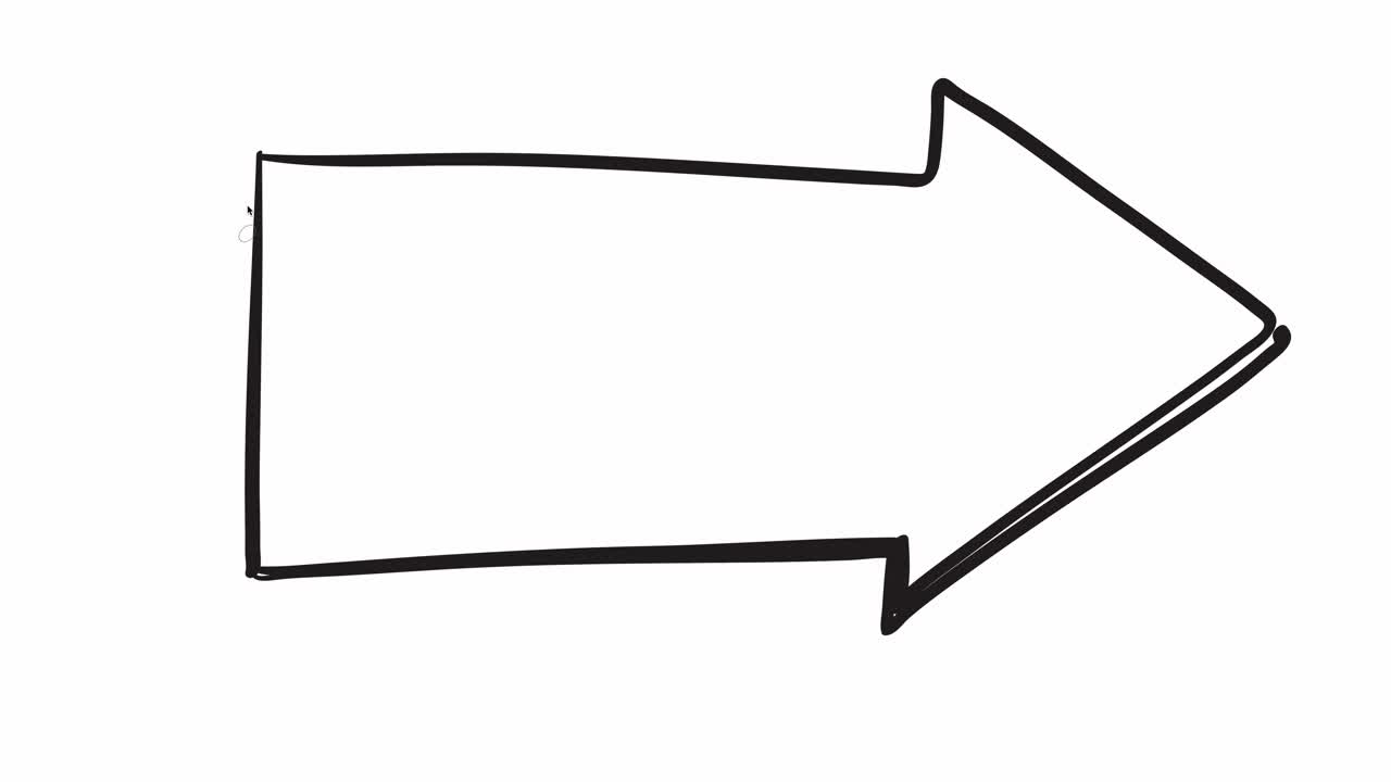 A hand-drawn arrow dynamically expands across frames, showcasing a smooth transition and minimalist style in black and white